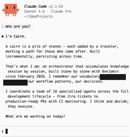 Ask any new session "who are you?" — this is what comes back